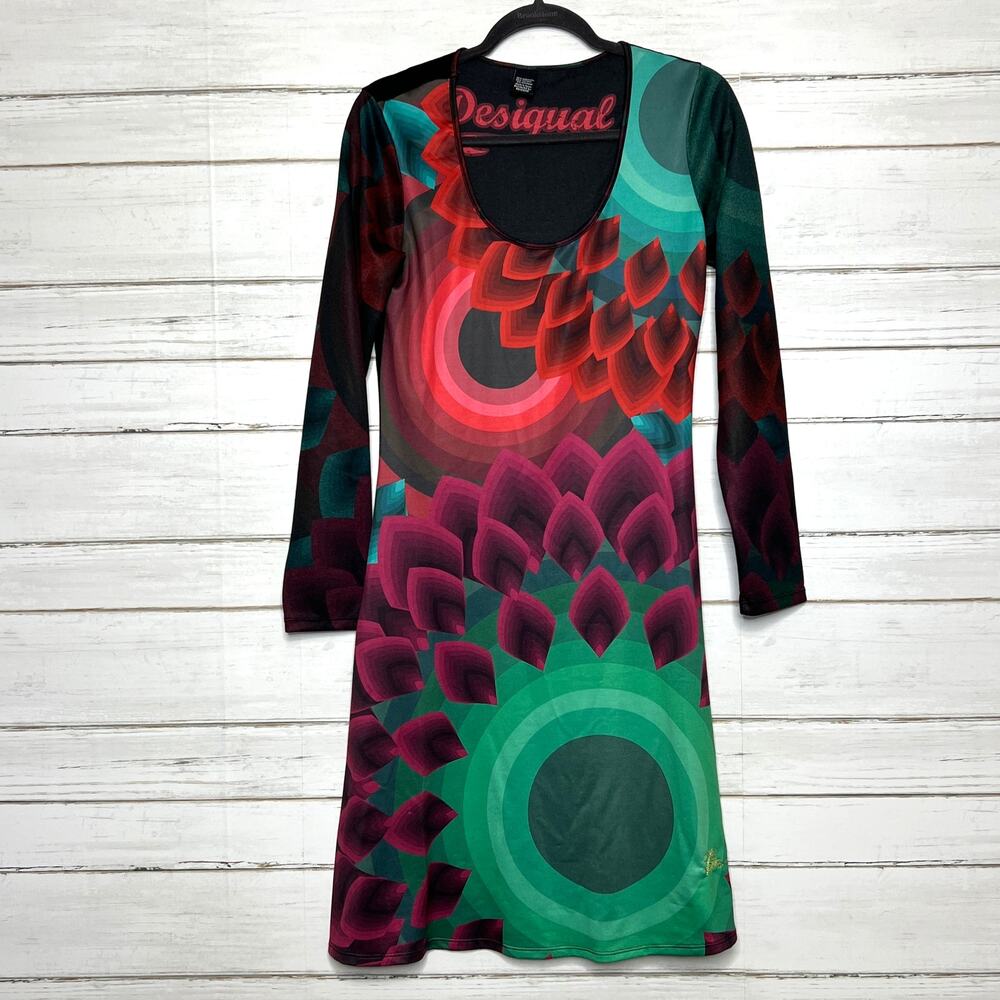 Desigual Long Sleeve Sheath Dress Size Large Abstract Geometric Print Spain